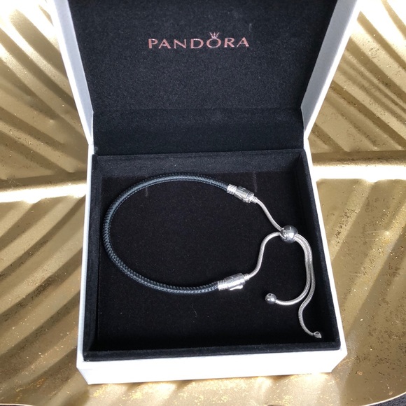 Pandora Jewelry - Pandora sliding black leather bracelet